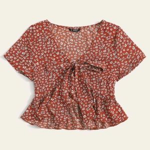 Romwe/Shein Ditsy Floral Self-Tie Peplum Top